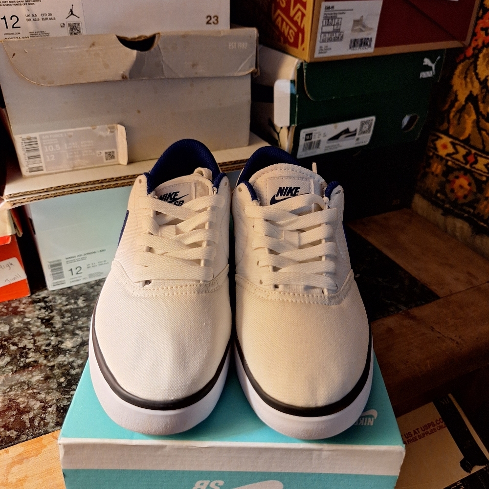 Nike White and Blue Low-Top Sneakers